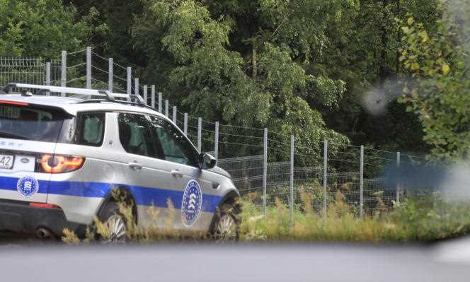 A patrol car from Frontex, the European Border and Coast Guard agency, in July 2021, near Kapciamiestis, Lithuania, on the border with Belarus.