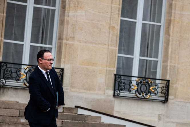 Damien Abad, at the exit of the first council of ministers of the Borne government, on May 23, 2022, in the courtyard of the Elysée.