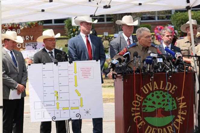 Texas Department of Public Safety Director Steven McCraw during his press conference in Uvalde, Friday, May 27, 2022. He admitted law enforcement entered the building several dozen minutes before intervene, but had made the 