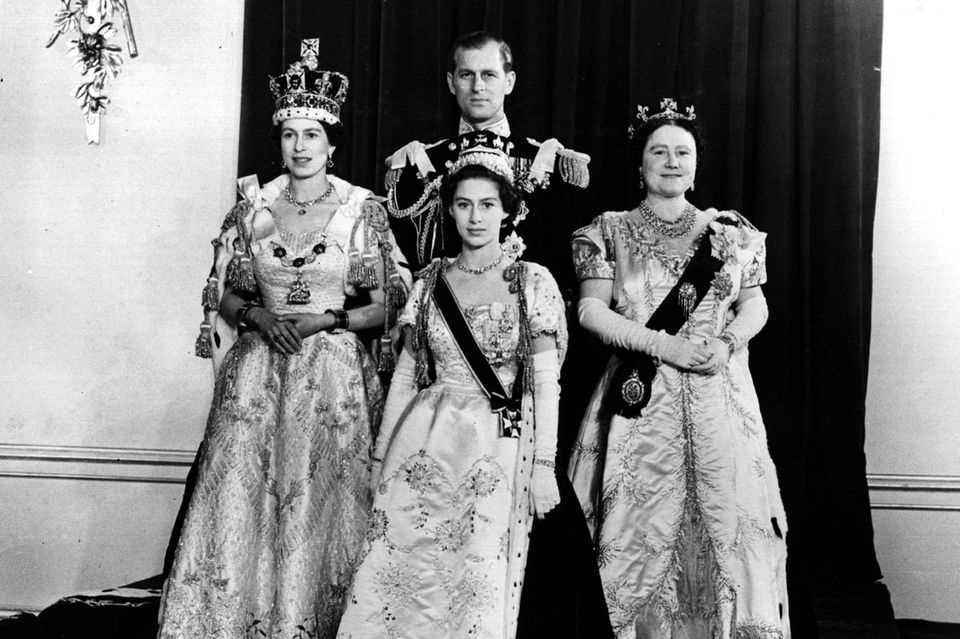 Queen Elizabeth, Princess Margaret, Prince Philip and Queen Mum after the Coronation on June 2, 1953