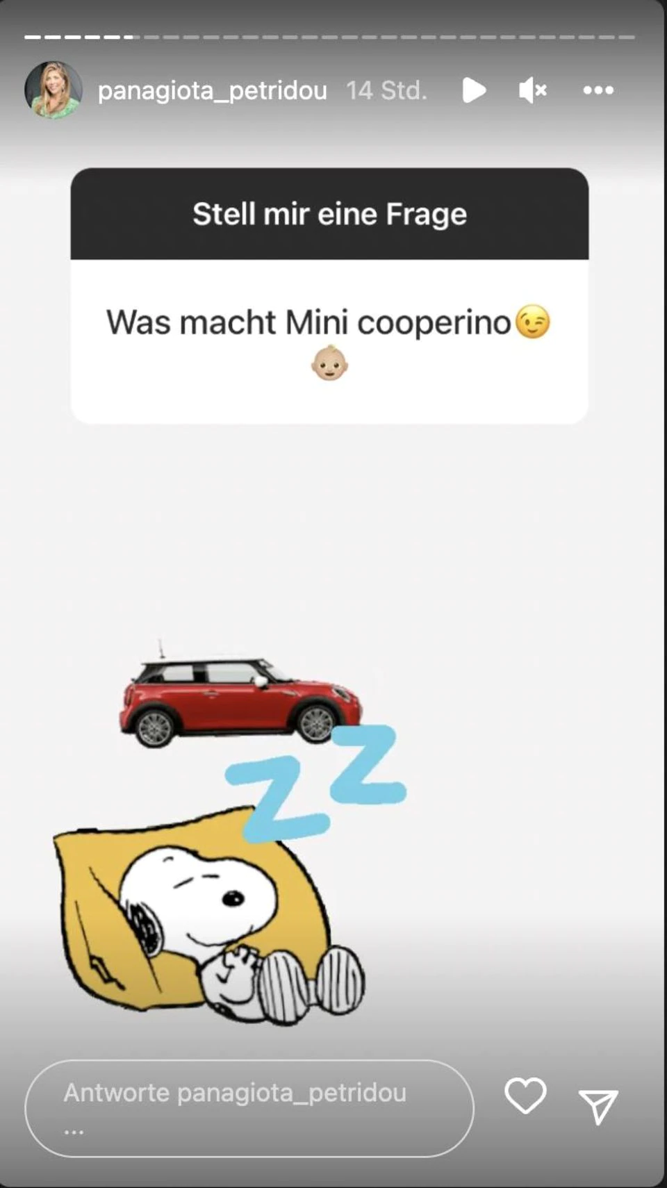 "What does Mini Cooperino do?": Panagiota Petridou answers questions about her baby