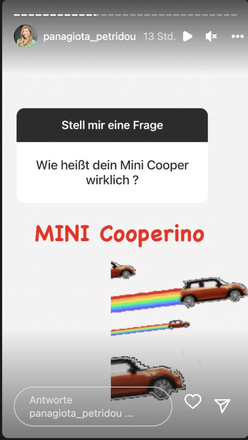 "What does Mini Cooperino do?": Panagiota Petridou answers questions about her baby