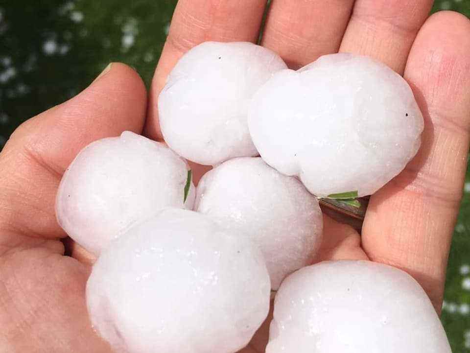 Ping pong ball large hailstones in one hand