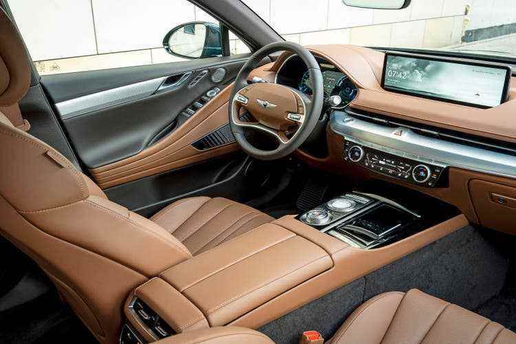 Inside, the Genesis Electrified G80 is simple and elegant like its petrol brother.
