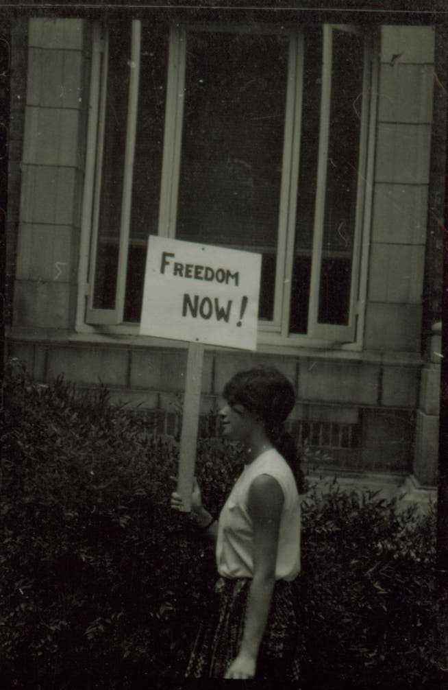 Heather Booth spent the summer of 1964 in southern Mississippi campaigning for African American suffrage.  Shortly after the moment captured in the picture, Booth was arrested by the police.