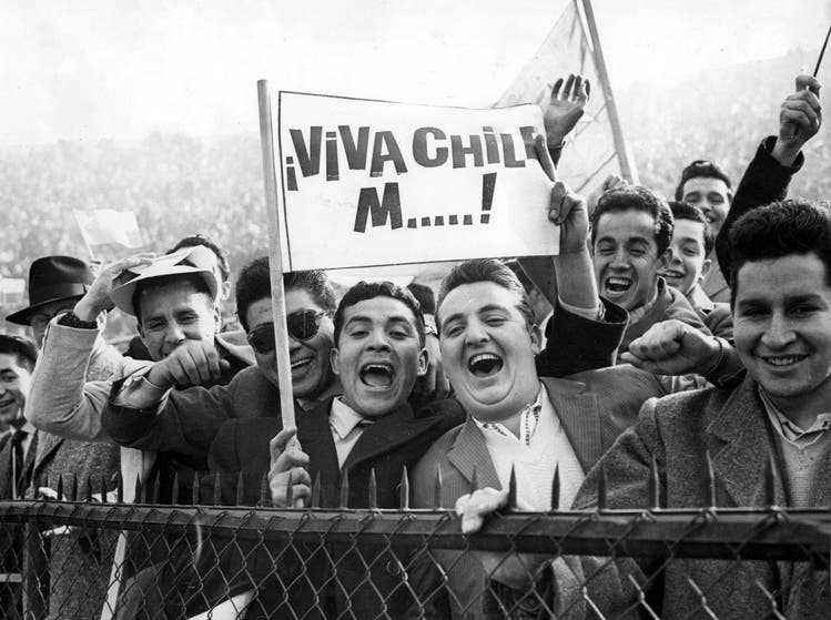 A spirit of optimism after the earthquake two years earlier: Chilean fans before the game between Brazil and the World Cup hosts in June 1962.