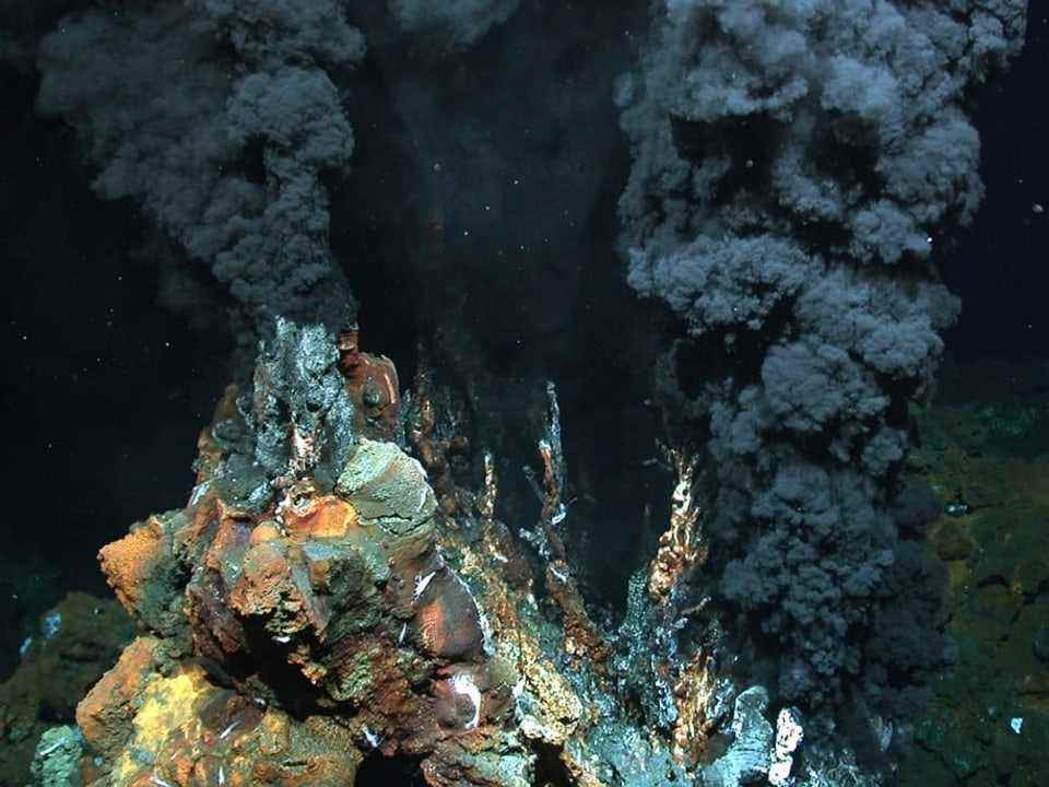 An underwater volcano can be seen in the picture.