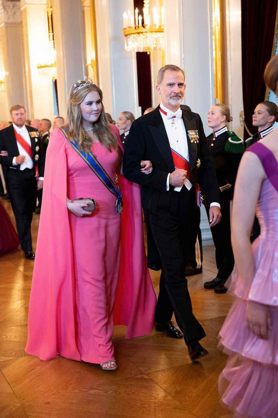 Princess Amalia and King Felipe at the gala dinner honoring Princess Ingrid Alexandra on the occasion of her 18th birthday at the Royal Palace in Oslo.