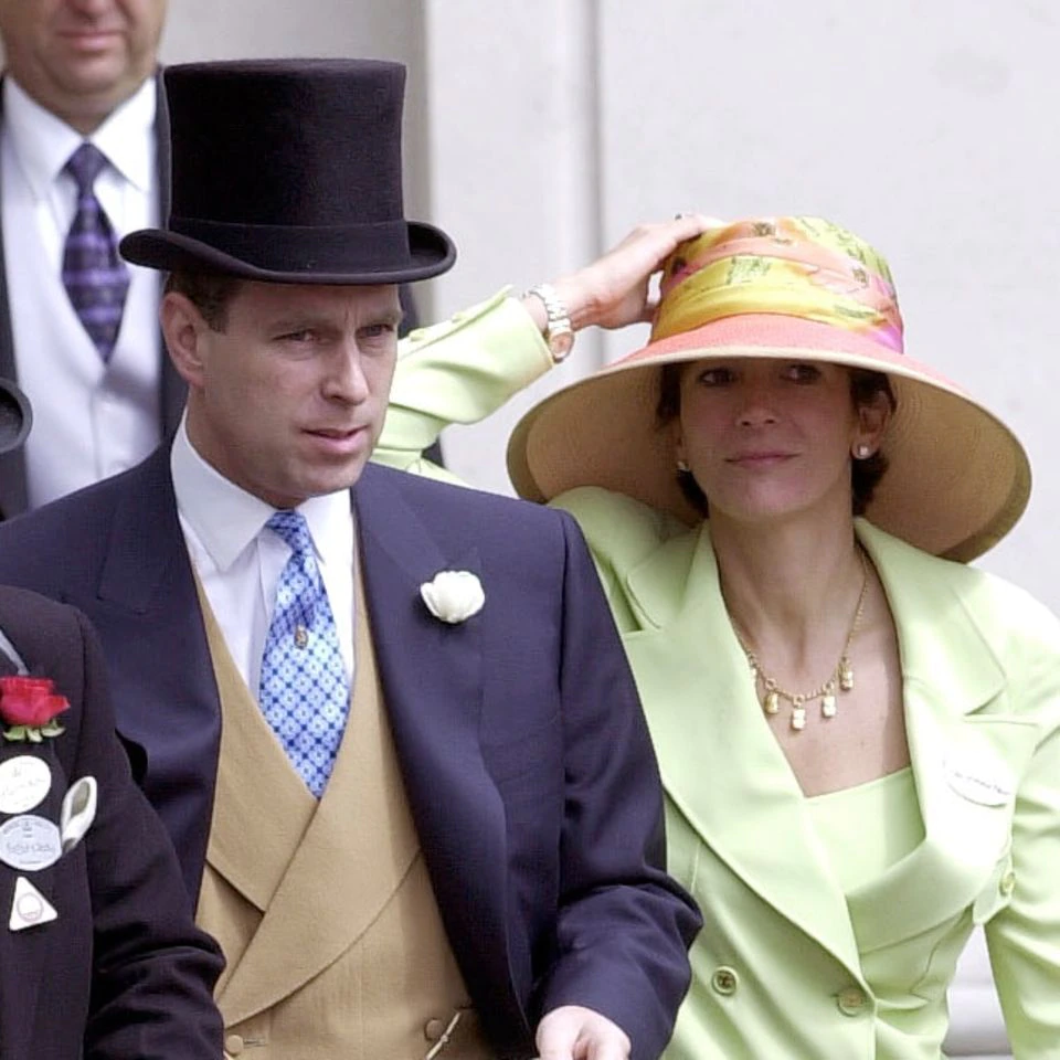 Prince Andrew (centre) and Ghislaine Maxwell at Ascot on June 22, 2000.