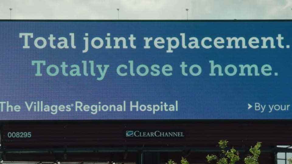Billboard in the retirement resort: everything is privately owned, even the hospitals are run by the Morse family.