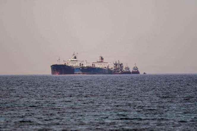 A Liberian-flagged tanker transfers Russian oil off Karystos, Greece, May 29, 2022.