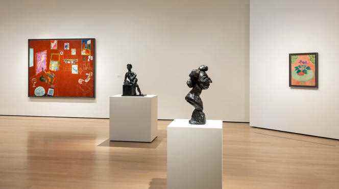 From left to right, “The Red Workshop” (1911), “Decorative Figure” (1908), “Jeannette IV” (1911) and “Cyclamen” (1911) at the Museum of Modern Art in New York.