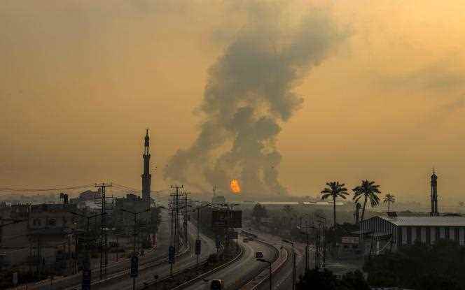 A fire follows Israeli airstrikes on Palestinian Hamas movement positions in the Gaza Strip on June 18, 2022.