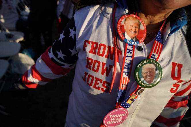 A supporter of former President Donald Trump at a rally at Florence Regional Airport, South Carolina, March 12, 2022.