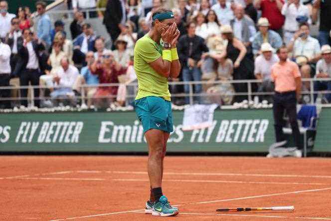 The Spaniard Rafael Nadal savors his fourteenth victory at Roland-Garros, Sunday June 5, 2022.