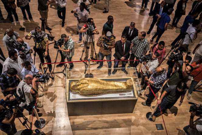 The sarcophagus of priest Nedjemankh during his restitution in Cairo, October 1, 2019.