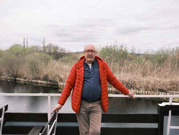 Arpad Nemes offered rides to tourists on his boat, now stuck in a channel, on April 8, 2022.