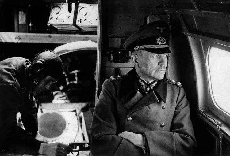 Not a Nazi, but an opportunist who obediently served Hitler: Guderian in a military plane on his way to visit troops in 1943.