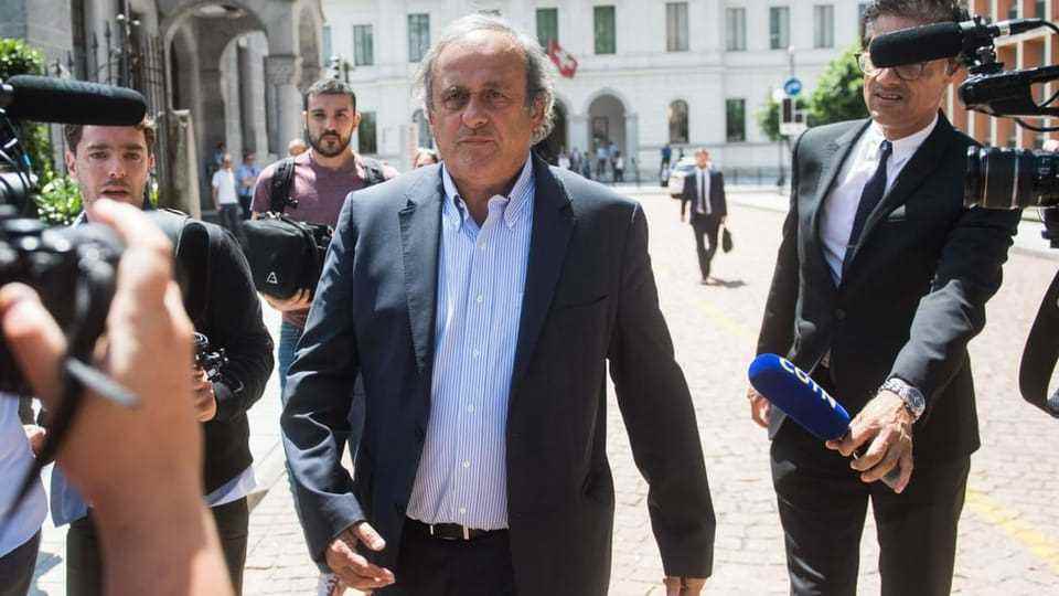 Former President of the European Football Union (Uefa) Michel Platini on the first day of the trial in court.