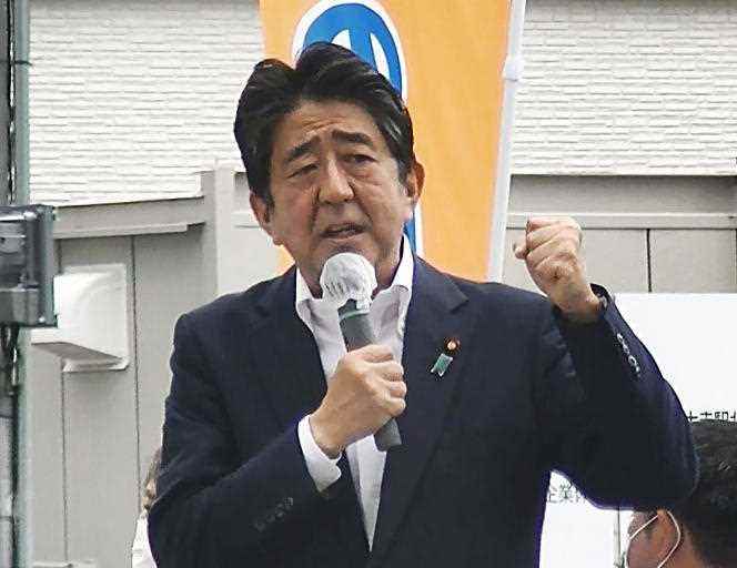 Video capture of former Japanese Prime Minister Shinzo Abe's speech in Nara on July 8, just before his murder. 