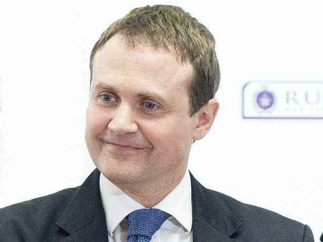 Tom Tugendhat attends a press conference.