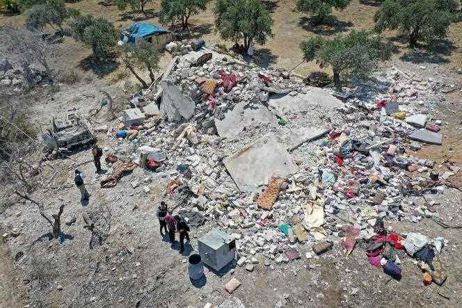The completely destroyed house, in the Jisr Al-Choghour area, on July 22, 2022.