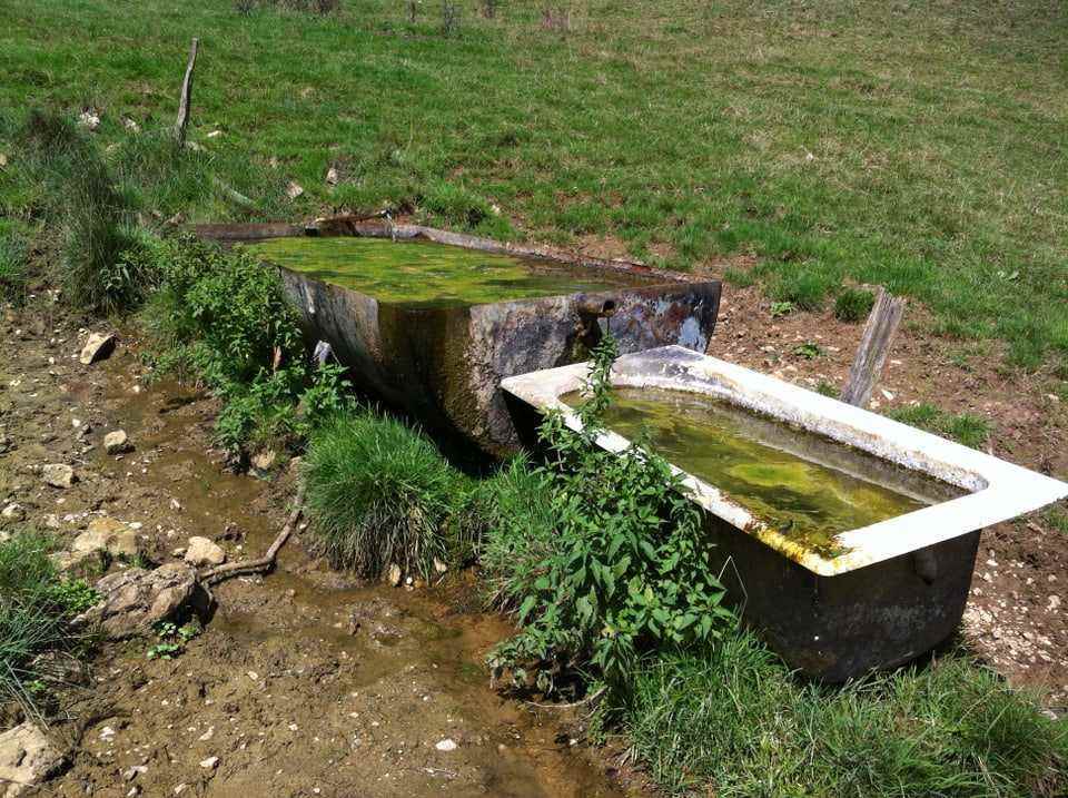 A potion can be seen in the picture.  The water in the trough comes from a spring.