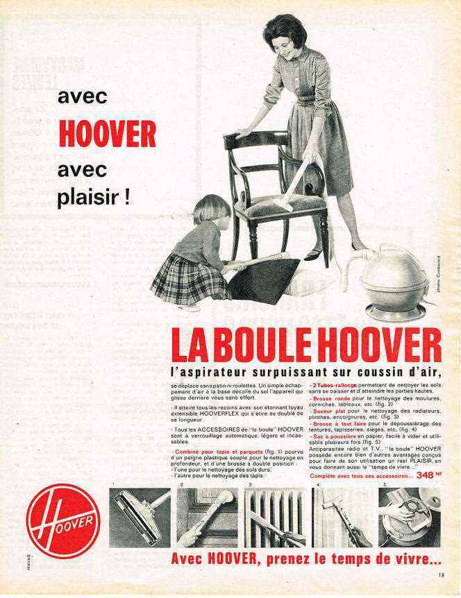 Advertisement for 1961 Hoover vacuum cleaners.