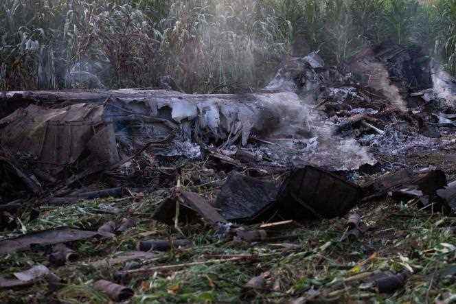 Part of the Antonov An-12BK wreckage in fields near Kavala, northwestern Greece, Sunday July 17.
