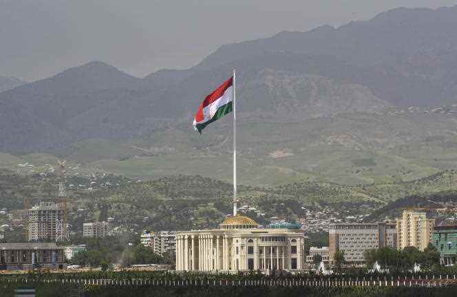 The national flag of Tajikistan in Dushanbe, May 2011. 