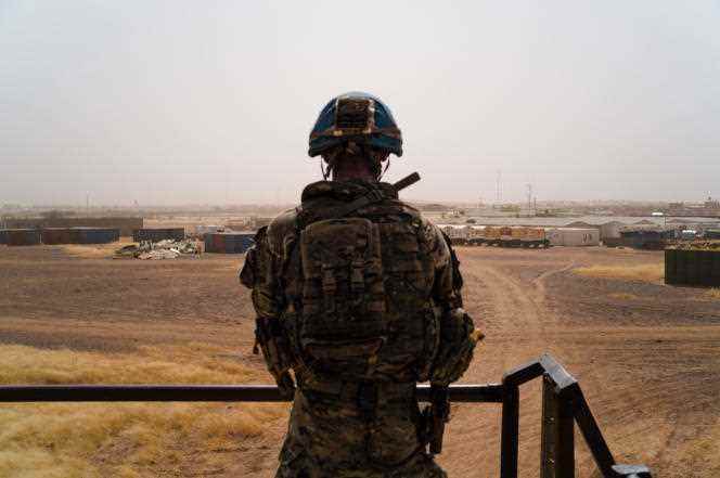A British soldier watches over the Ménaka camp which houses the French Operation Barkhane, the European Operation Takuba, MINUSMA and the Malian army in Ménaka, Mali, on October 22, 2021