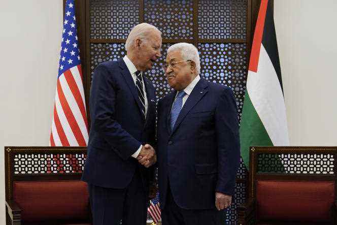 Palestinian Authority President Mahmoud Abbas and US President Joe Biden July 15, 2022 in Bethlehem, West Bank.
