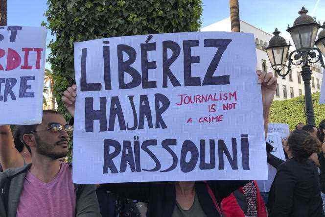 Protesters, including prominent activists and journalists, gathered outside the Parliament in Rabat, October 2, 2019.