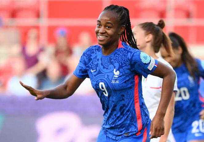 Marie-Antoinette Katoto, July 10, 2022, during the first match of the France team at Euro 2022, against Italy (5-1), during which she scored a goal.