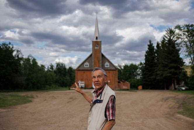 Former Saddle Lake Cree First Nation Chief Eric Large, survivor of the Blue Quills Indian Residential School, outside a church in Saddle Lake, Alberta, Canada, June 8, 2022. 