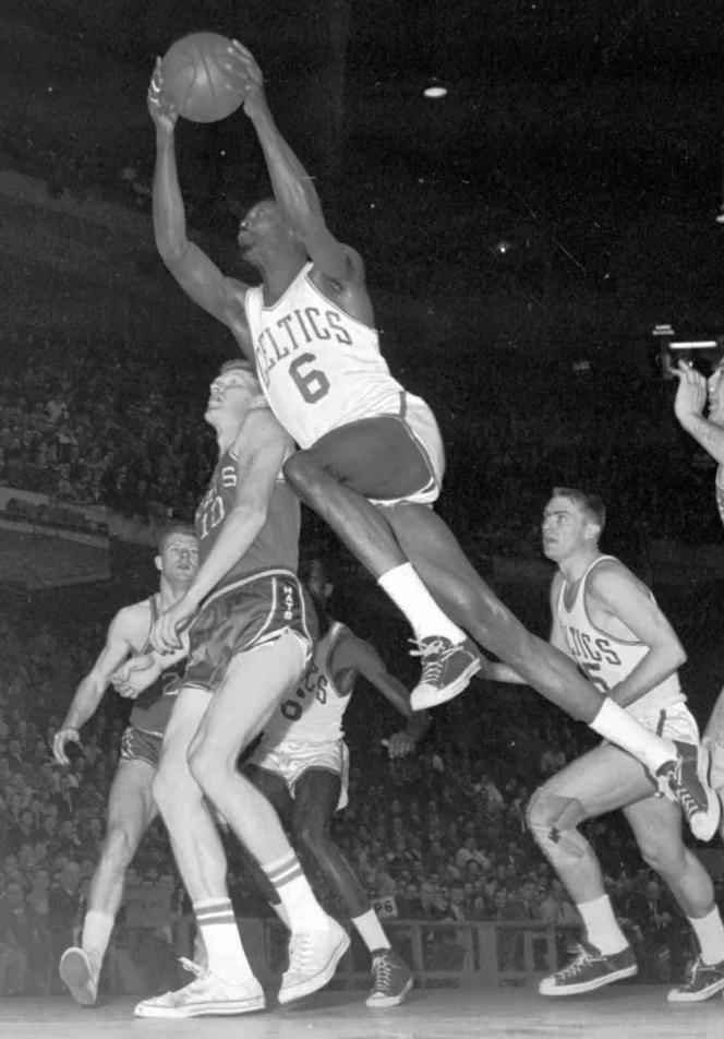 Boston Celtics No. 6 Bill Russell during a basketball game at Boston Garden, February 1, 1963.