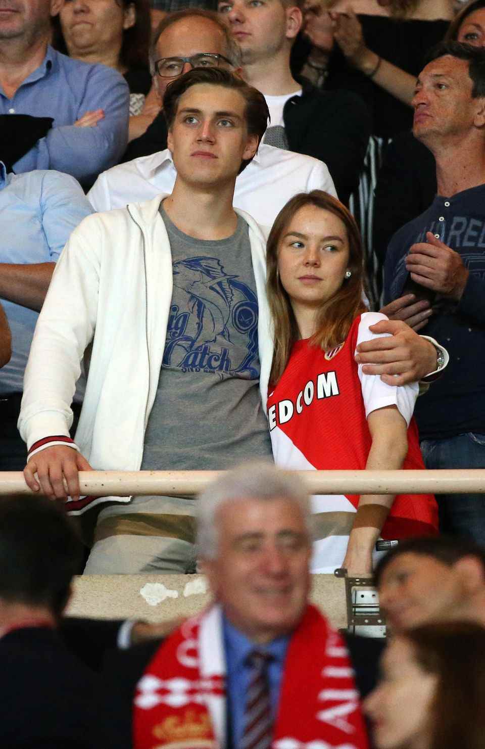 Princess Alexandra of Hanover and Ben-Silvester Strautmann during the French Ligue 1 Championship celebration after the match between AS Monaco and AS Saint-Etienne (ASSE) at Stade Louis II on May 17, 2017 in Monaco.