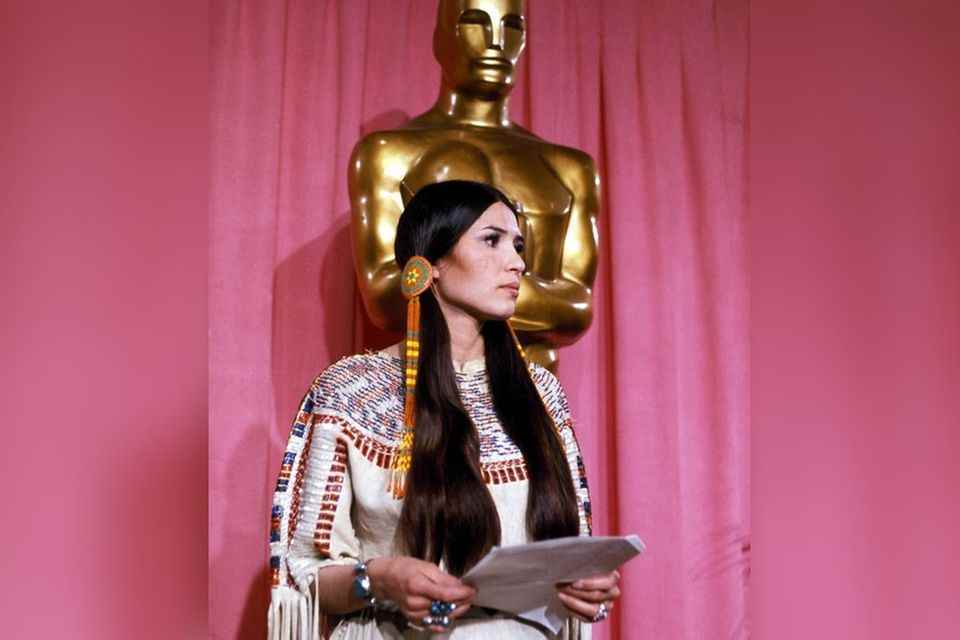 Actress Sacheen Littlefeather at her Oscars performance in 1973.