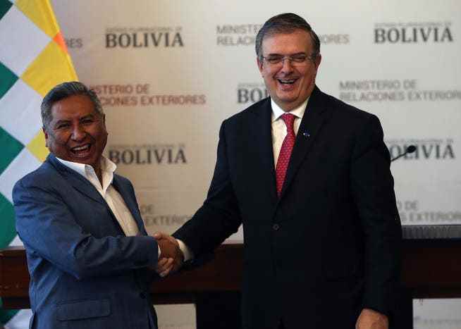 Die Aussenminister von Bolivien, Rogelio Mayta, (links) und Mexiko, Marcelo Ebrard am 4. August. Sie kamen überein, die staatlichen Lithiumunternehmen zu koordinieren, um von der bolivianischen Erfahrung in diesem Bereich zu profitieren.