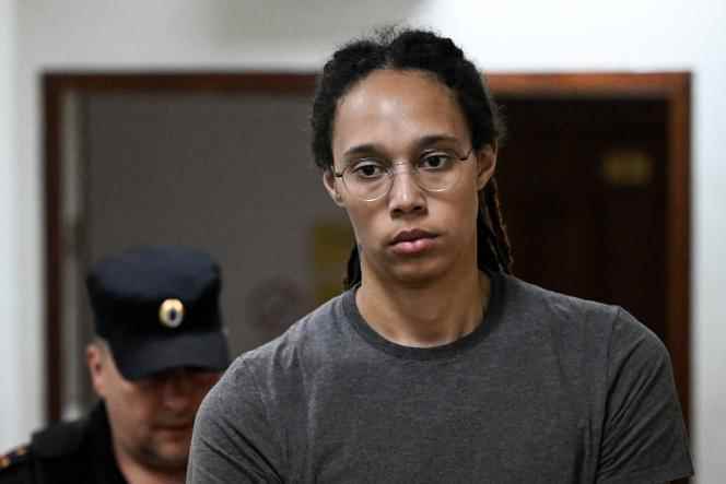 U.S. basketball player Brittney Griner, who was arrested at Moscow's Sheremetyevo airport and later charged with illegal possession of cannabis, arrives for a court hearing in Khimki, near Moscow, August 4, 2022.