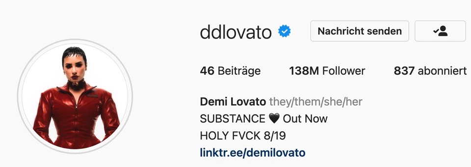 Demi Lovato also adds the feminine pronouns on her Instagram profile.