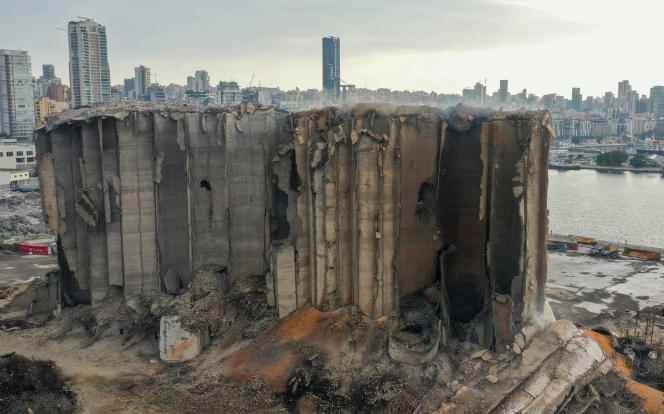 The heavily damaged grain silos in the port of the Lebanese capital, Beirut, on July 31, 2022.