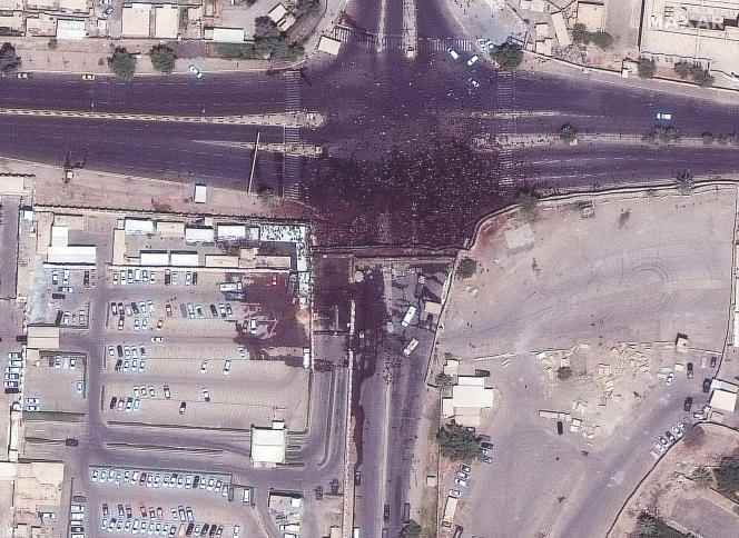 A satellite image showing the thousands of Muqtada al-Sadr supporters around the Iraqi Parliament building in Baghdad, Iraq, July 30, 2022.
