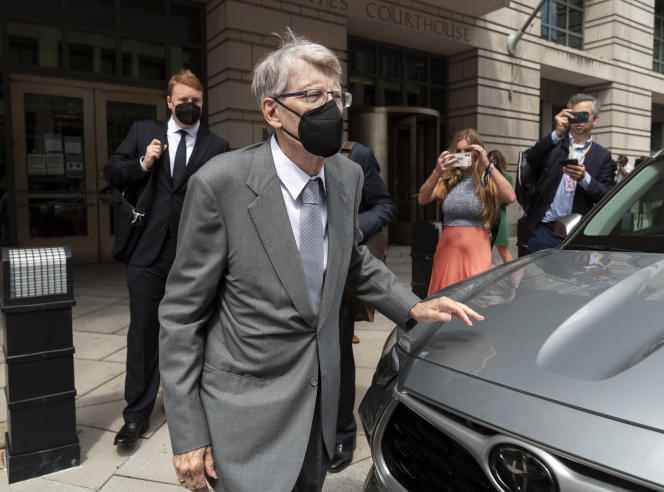 American writer Stephen King leaves federal court in Washington after testifying in the trial regarding the takeover of publisher Simon & Schuster by Penguin Random House, August 2, 2022.
