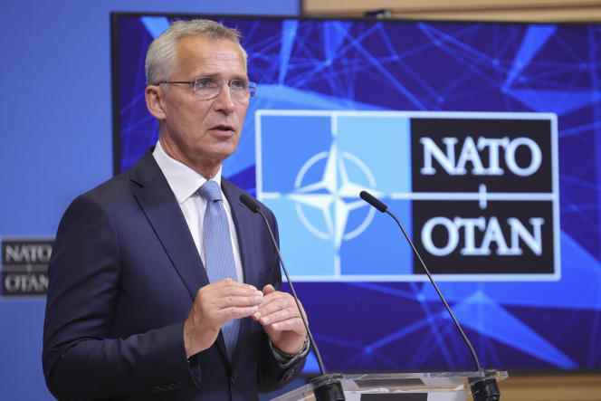 NATO chief Jens Stoltenberg after his talks with the Kosovo Prime Minister and the Serbian President in Brussels, August 17, 2022.