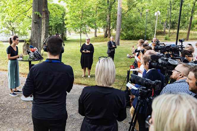 Finnish Prime Minister Sanna Marin at her press conference in Helsinki on August 19.