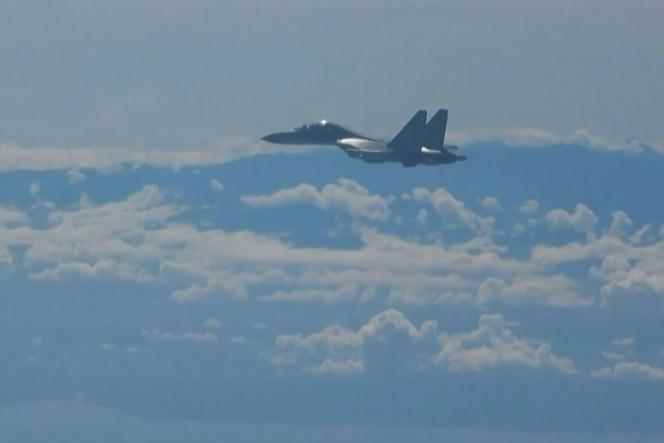 Screen capture from video released by Chinese state television CCTV showing a Chinese fighter jet near Taiwan, August 5, 2022.