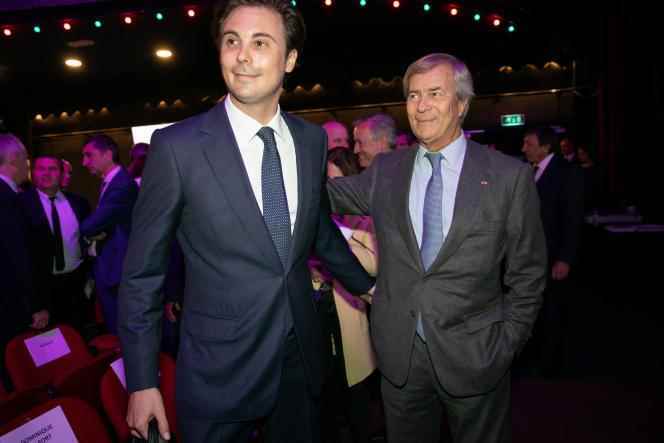 Cyrille and Vincent Bolloré, the son and the father, at the head of the Bolloré group, which controls, among others, Hachette and Editis.  In Paris, in 2019.
