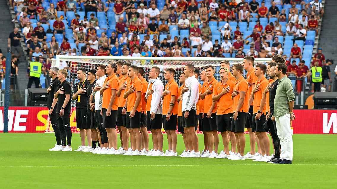 The players of Shakhtar Donetsk ahead of the friendly against AS Roma in Rome in early August.