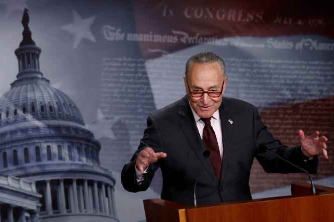 Chuck Schumer at a press conference on the inflation bill in Washington, August 5, 2022.